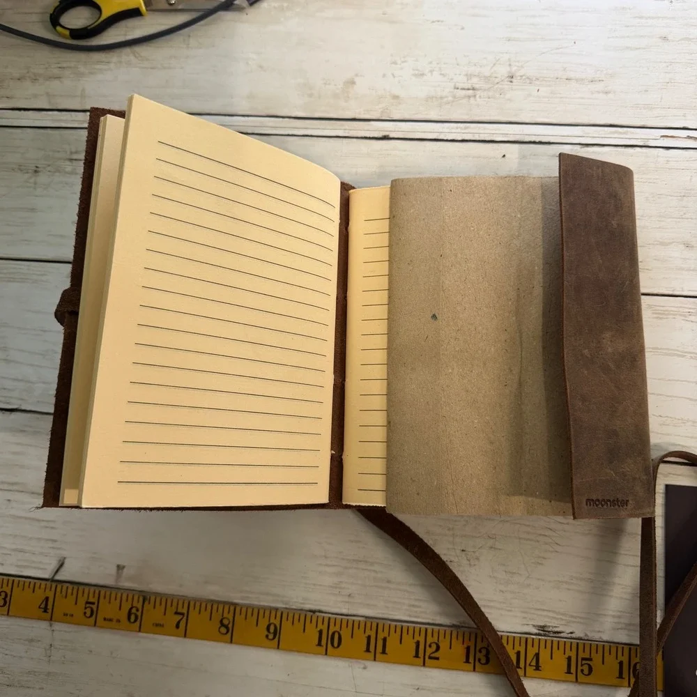 Moonster Leather Journal Unisex 5x7 Brown Heart Embossed Refillable Notebook
